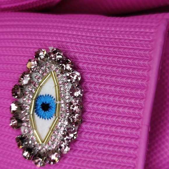 Pink Rhinestone Evil Eye Slides - Picture 2 of 6